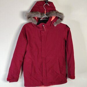 Burton DryRide Bennet Jacket Girls XL Burgundy Faux Fur Hood Winter Snowboarding